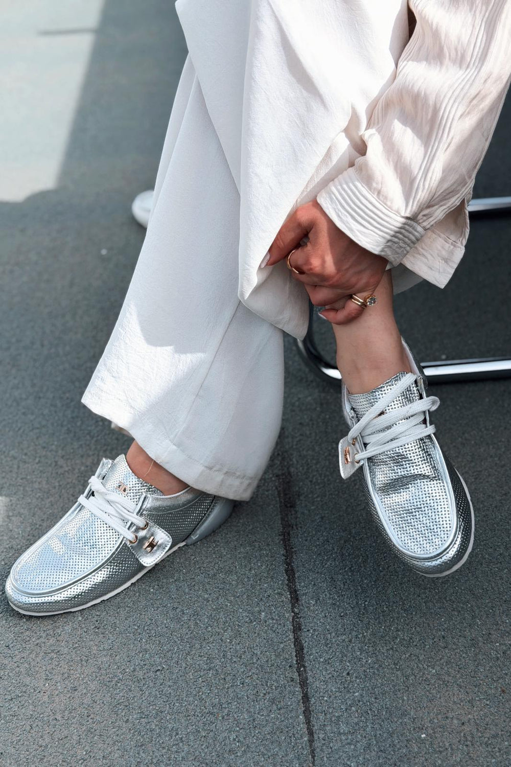 Vionelle Gümüş Parlak Deri Kadın Spor Ayakkabı - ILOVESHOES