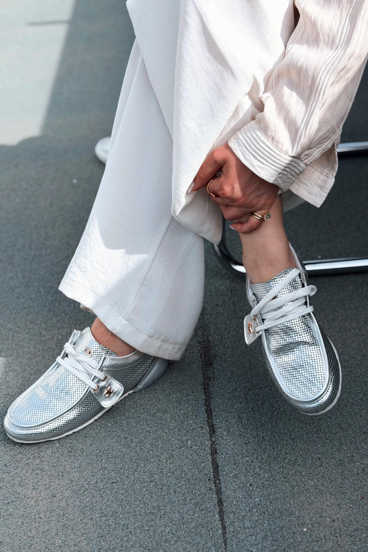 Vionelle Gümüş Parlak Deri Kadın Spor Ayakkabı - ILOVESHOES
