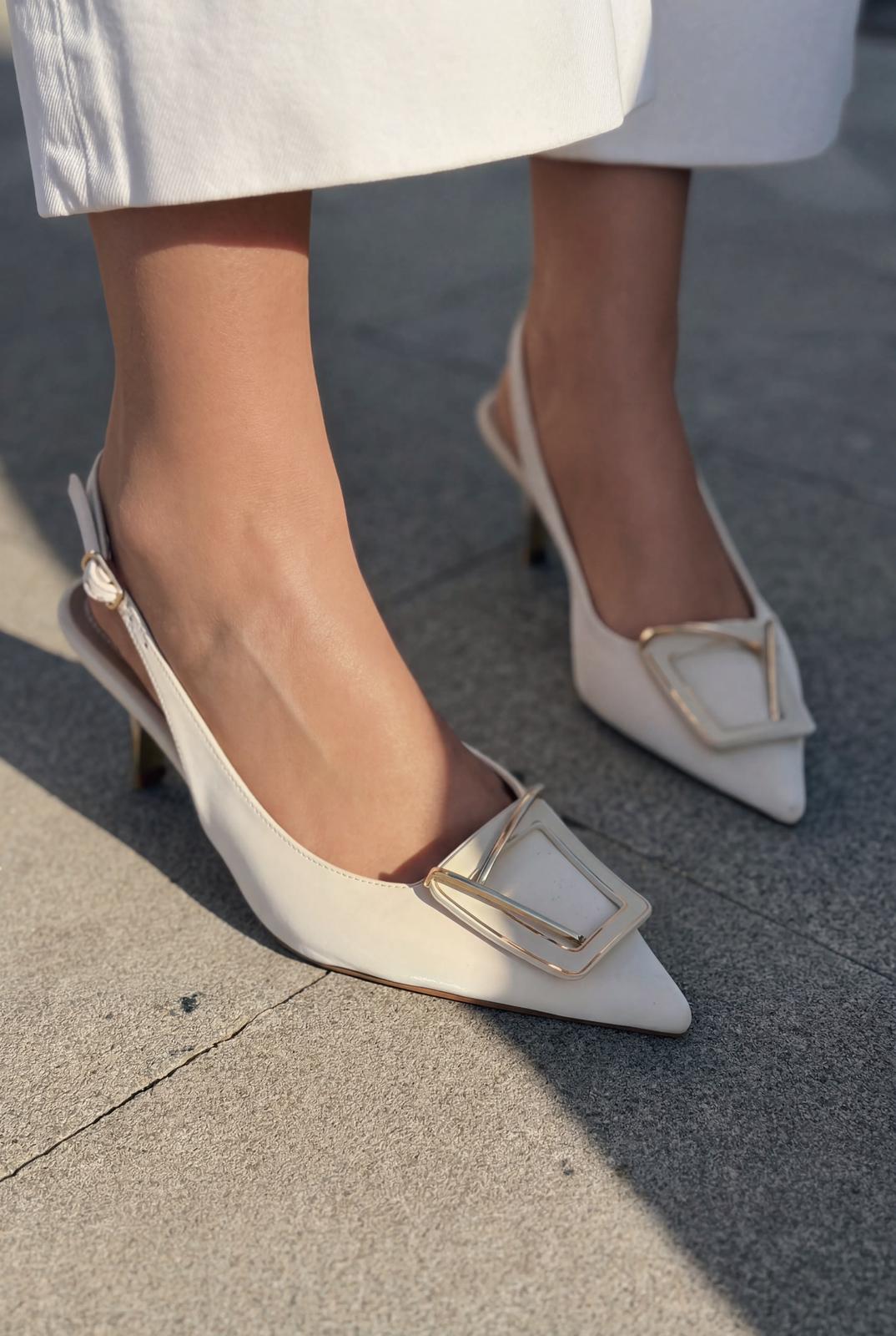 Talvine Stiletto Bej Saten - ILOVESHOES