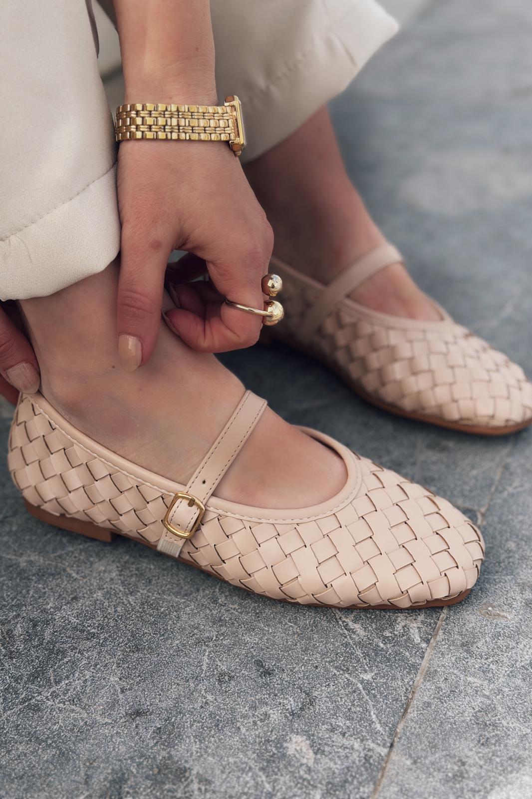 Roselle Kadın Babet Nude Mat Deri - ILOVESHOES