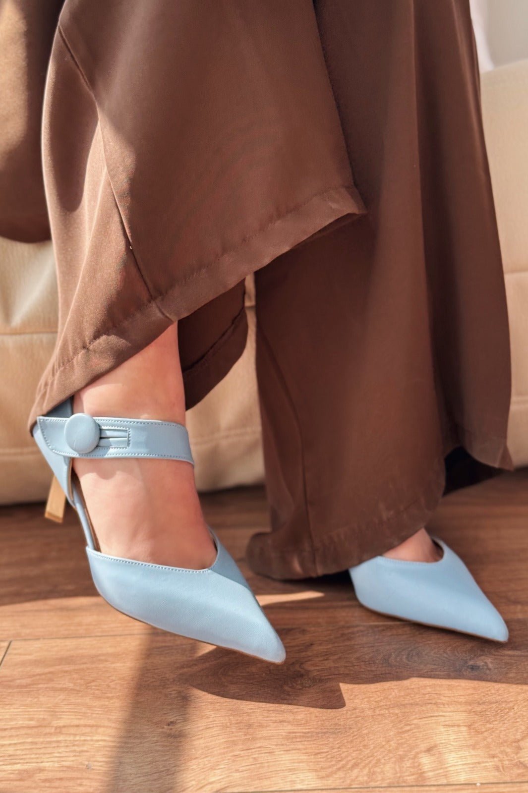Wasord Mat Deri Düğme Detaylı Stiletto Mavi - ILOVESHOES