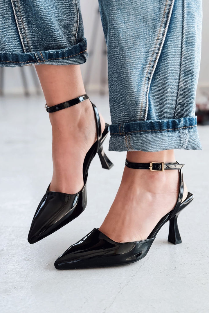 Rivara Siyah Rugan Günlük 7 cm Topuklu Kadın Ayakkabı - ILOVESHOES Türkiye