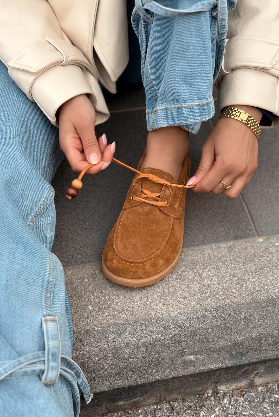 Armon Hakiki Süet Kadın Oxford Taba - ILOVESHOES