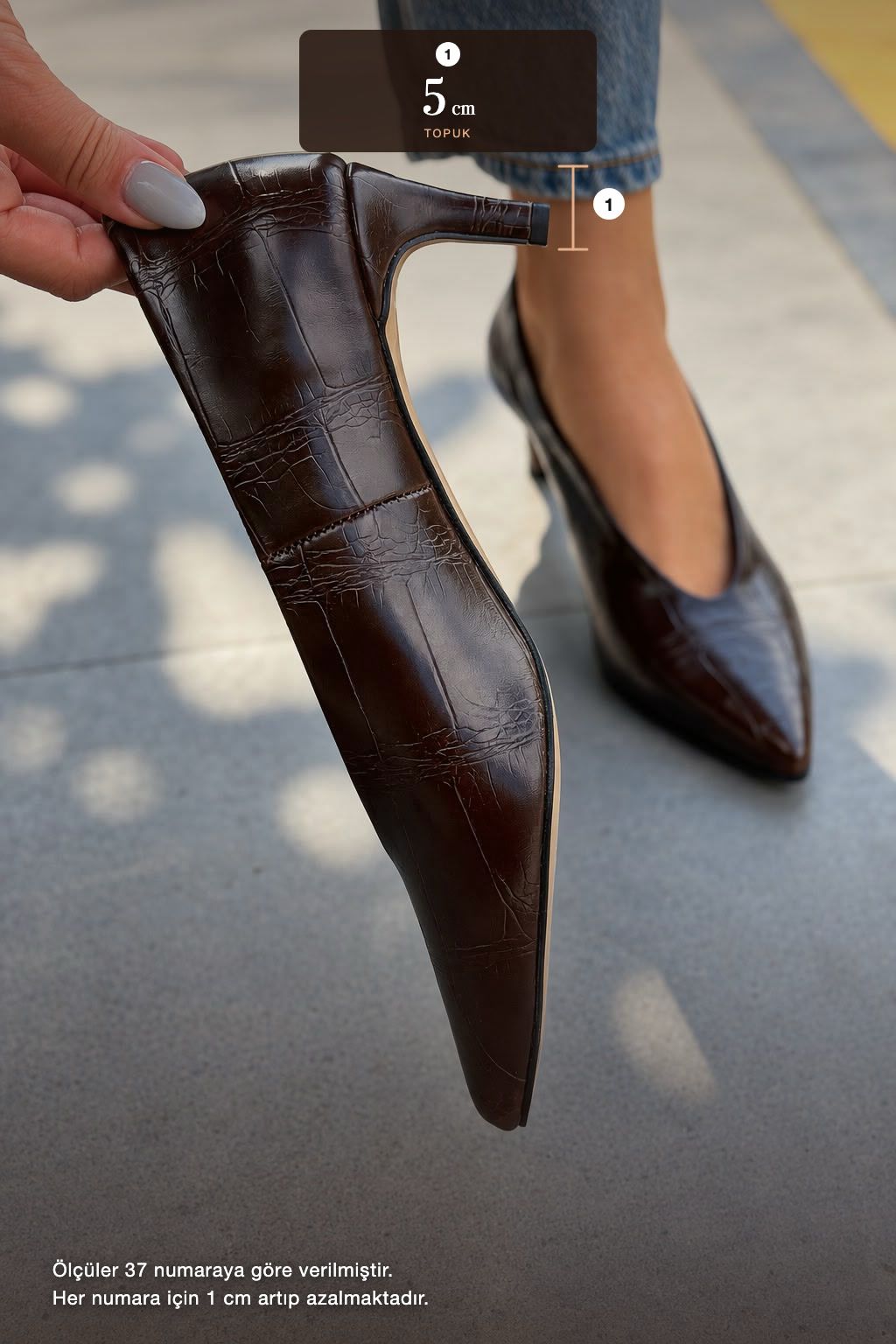 Rovya Acı Kahve Kroko Mat Deri Kadın Topuklu Ayakkabı - ILOVESHOES
