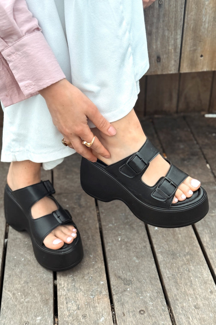 Bayexsa Mat Deri Kadın Topuklu Terlik Siyah - ILOVESHOES Türkiye