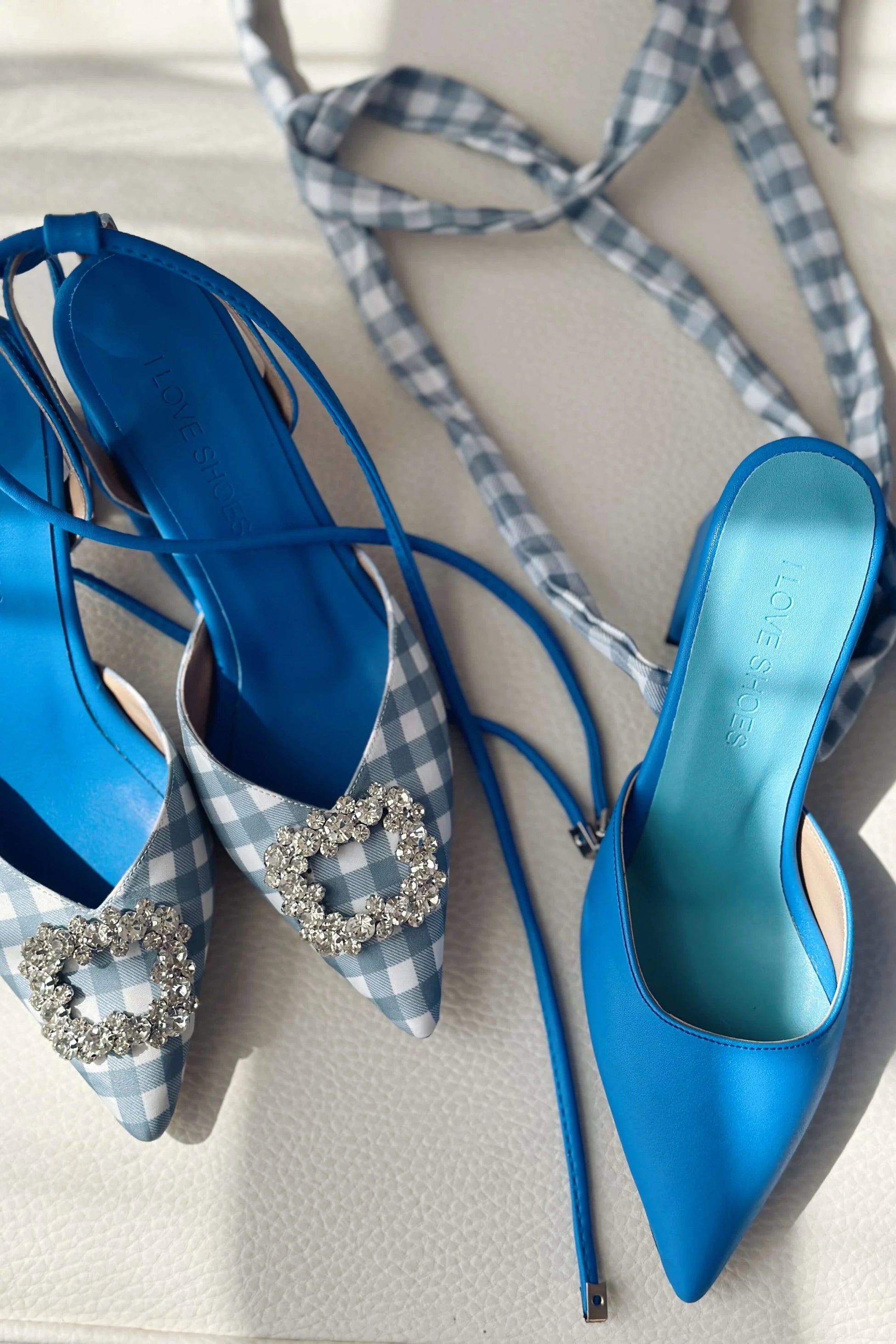 Vikons Mat Deri Ekose Detaylı Kadın Stiletto Mavi