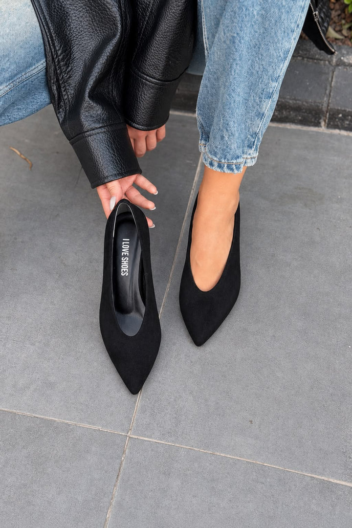 Rovya Siyah Süet Kadın Topuklu Ayakkabı - ILOVESHOES