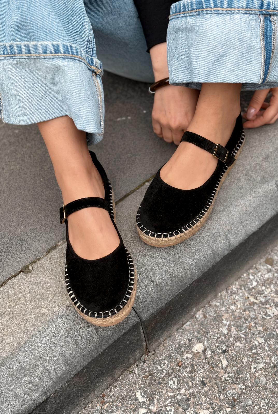 Marena Siyah Hakiki Süet Kadın Espadril - ILOVESHOES