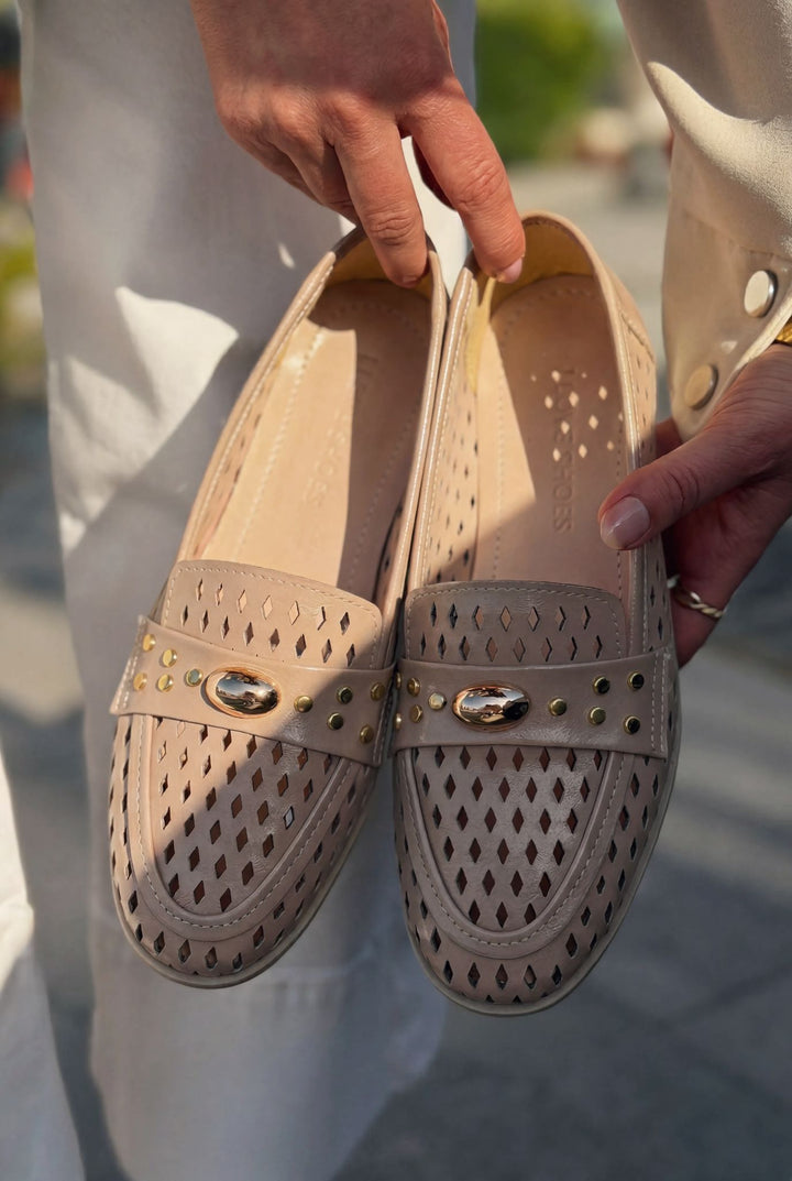 Ardion Kadın Loafer Bej Mat Deri - ILOVESHOES