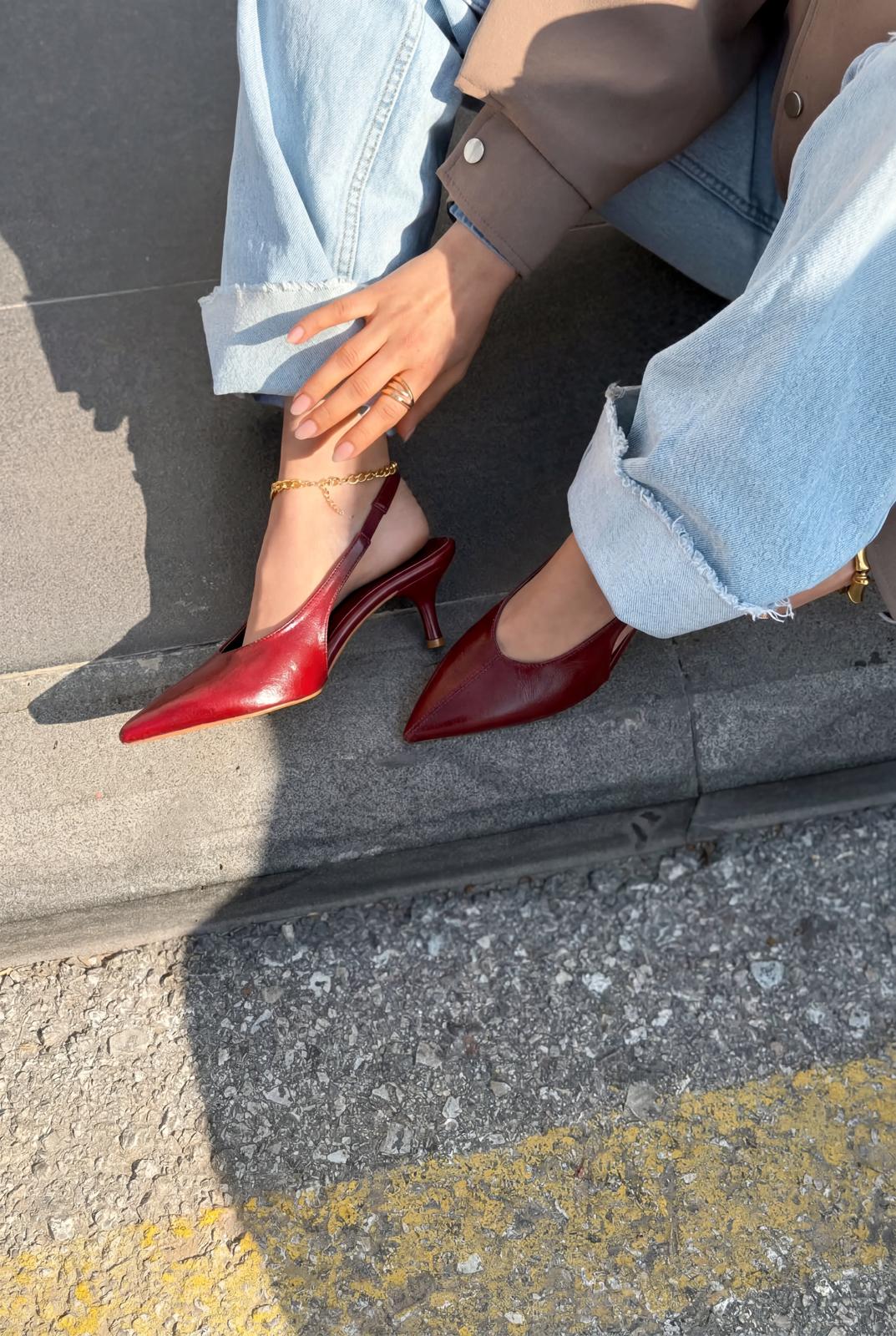 Navore Stiletto Bordo Kırışık Deri - ILOVESHOES