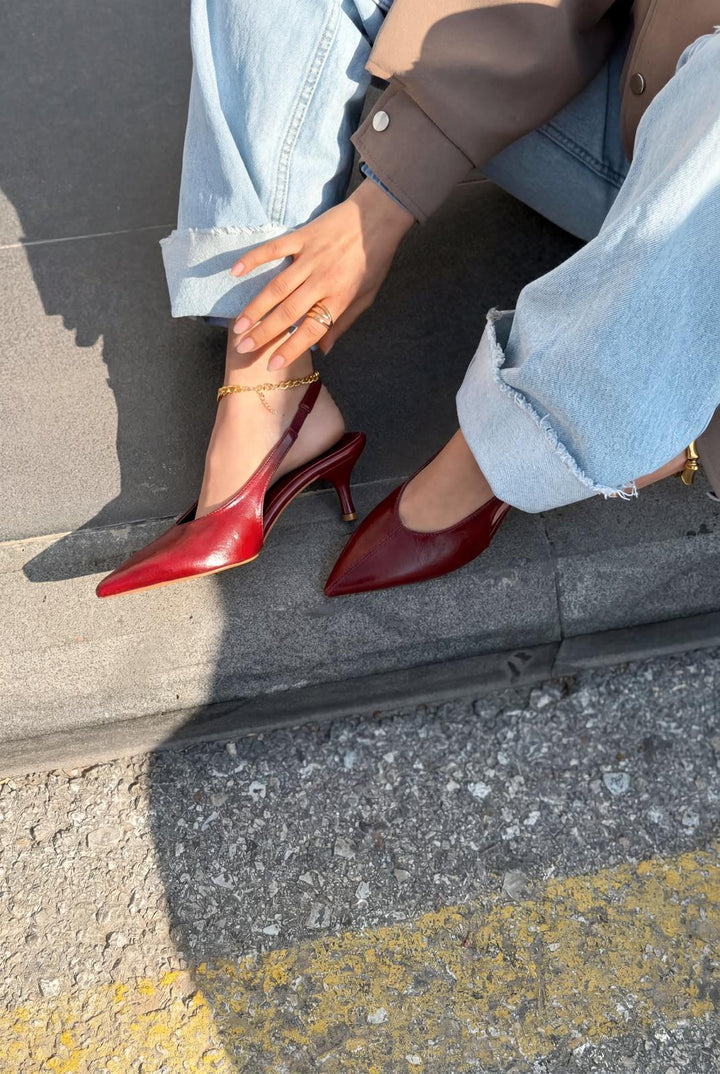 Navore Stiletto Bordo Kırışık Deri - ILOVESHOES