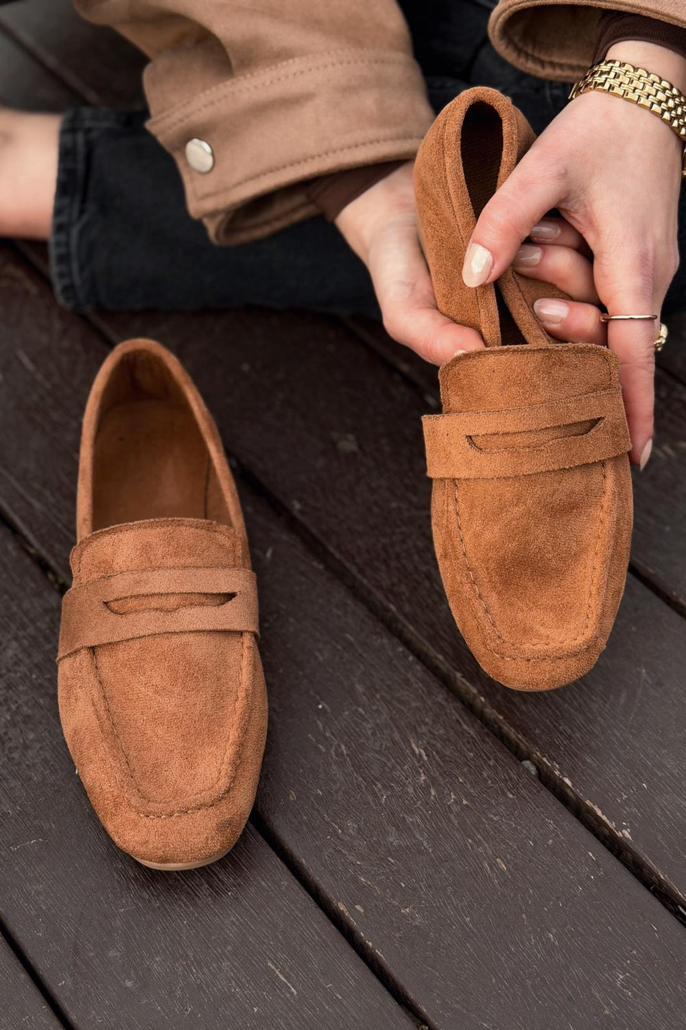 Orvino Kadın Loafer Taba Süet - ILOVESHOES