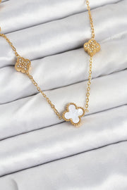 ILS - 1001 Kadın Zincir Kolye Gold Çelik Beyaz Zirkon Yonca Taşlı - ILOVESHOES