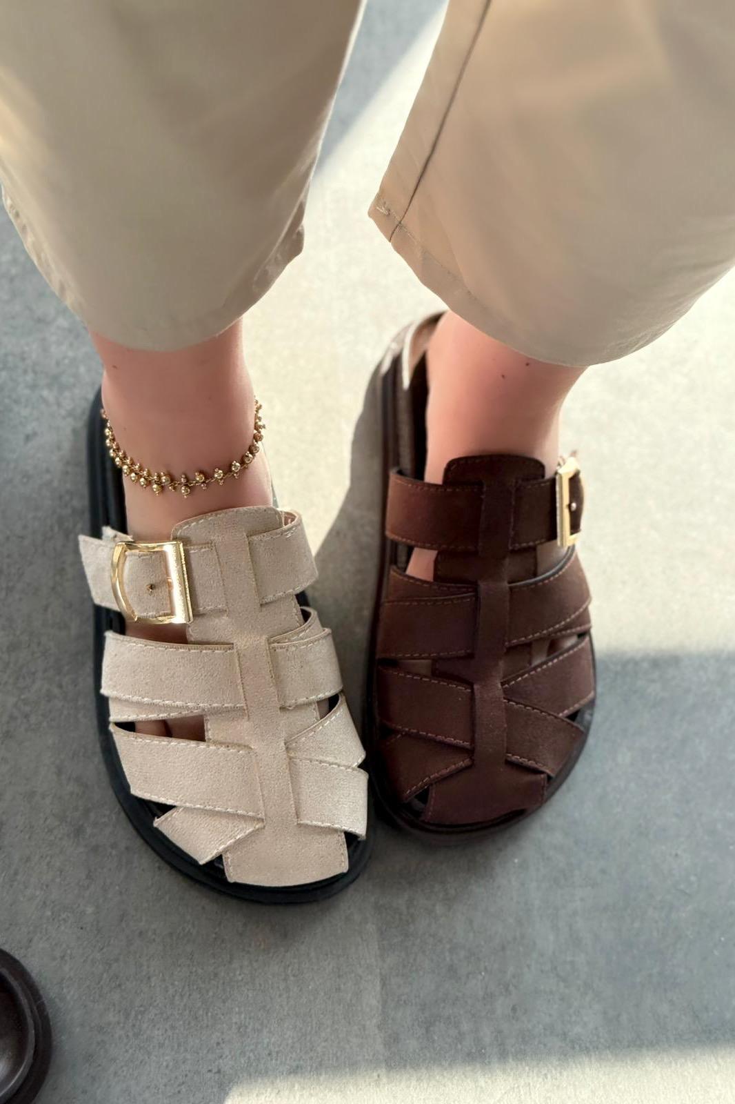 Polra Süet Acıkahve Düz Kadın Terlik - ILOVESHOES