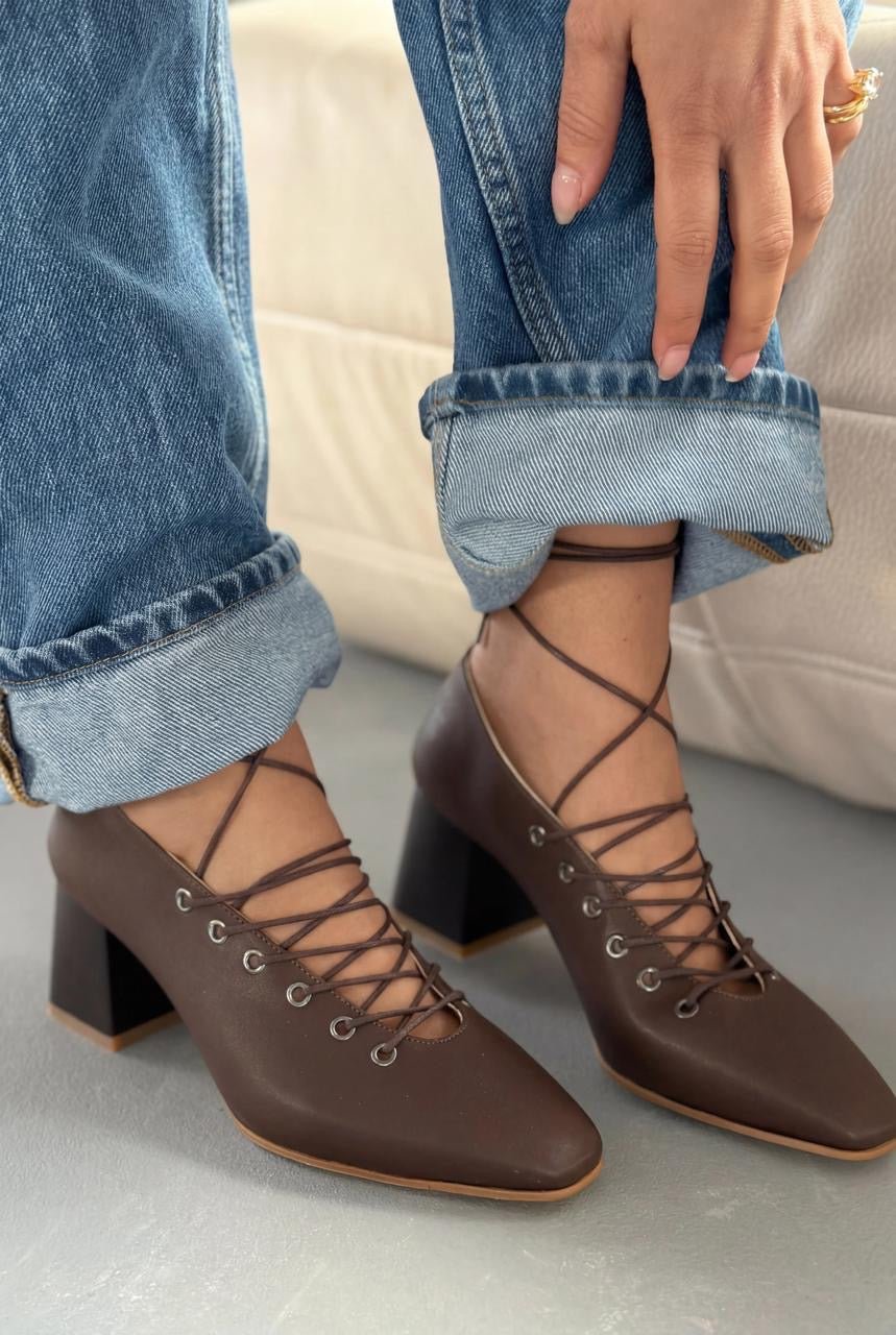 Temora Topuklu Ayakkabı Acıkahve Mat Deri - ILOVESHOES