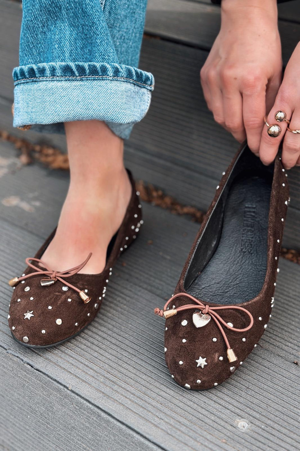 Vessa Kadın Babet Acıkahve Hakiki Süet Zımba Detaylı - ILOVESHOES