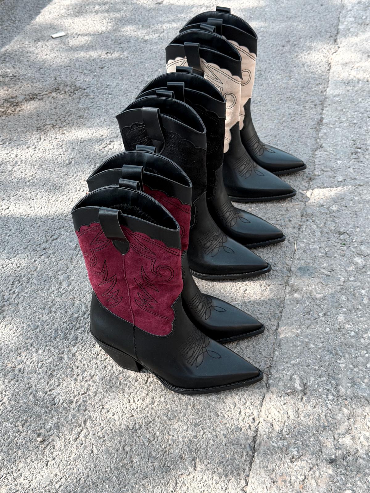 Marnel Kadın Kovboy Çizme Bordo Nakışlı - ILOVESHOES
