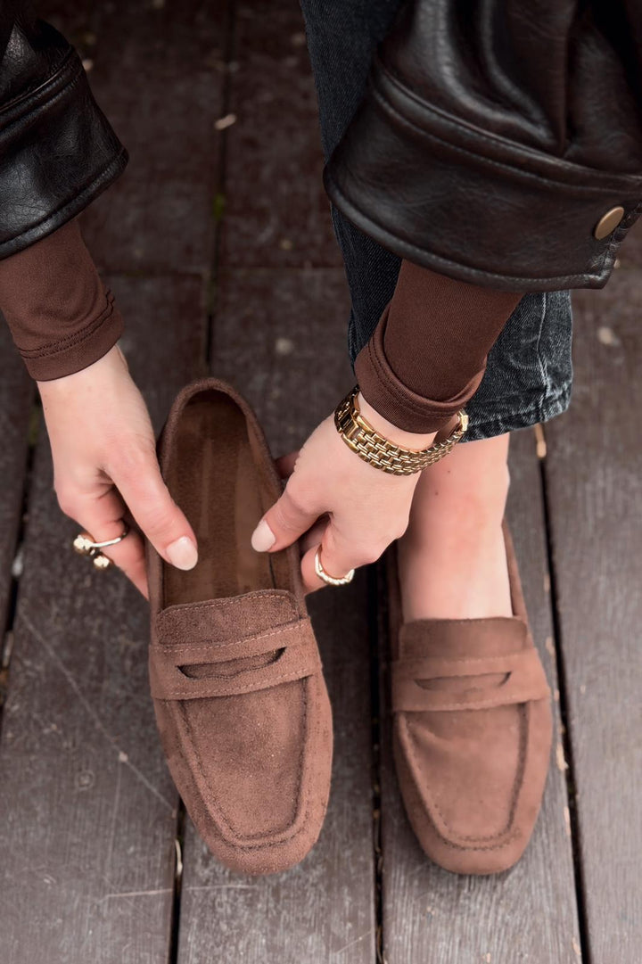 Orvino Acıkahve Süet Günlük Kadın Babet - ILOVESHOES
