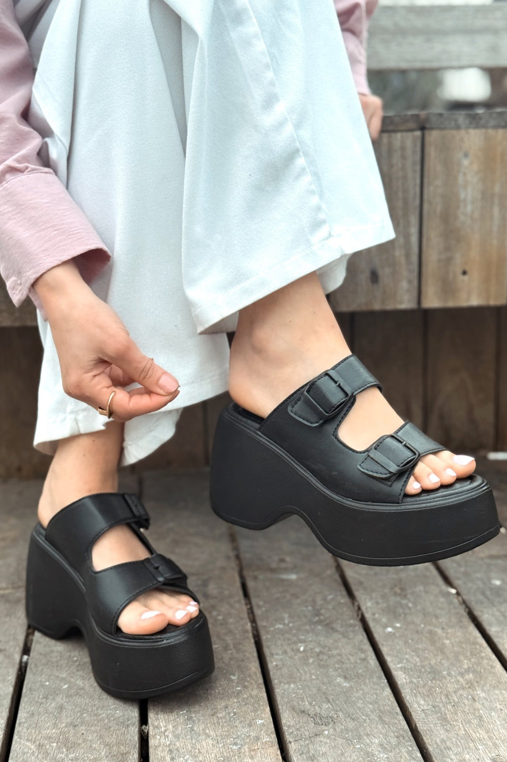 Bayexsa Mat Deri Kadın Topuklu Terlik Siyah - ILOVESHOES Türkiye