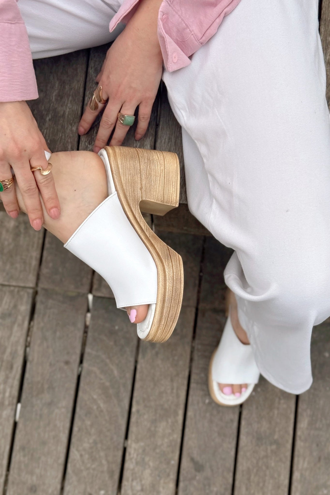 Velseya Mat Deri Kadın Topuklu Terlik Beyaz - ILOVESHOES Türkiye
