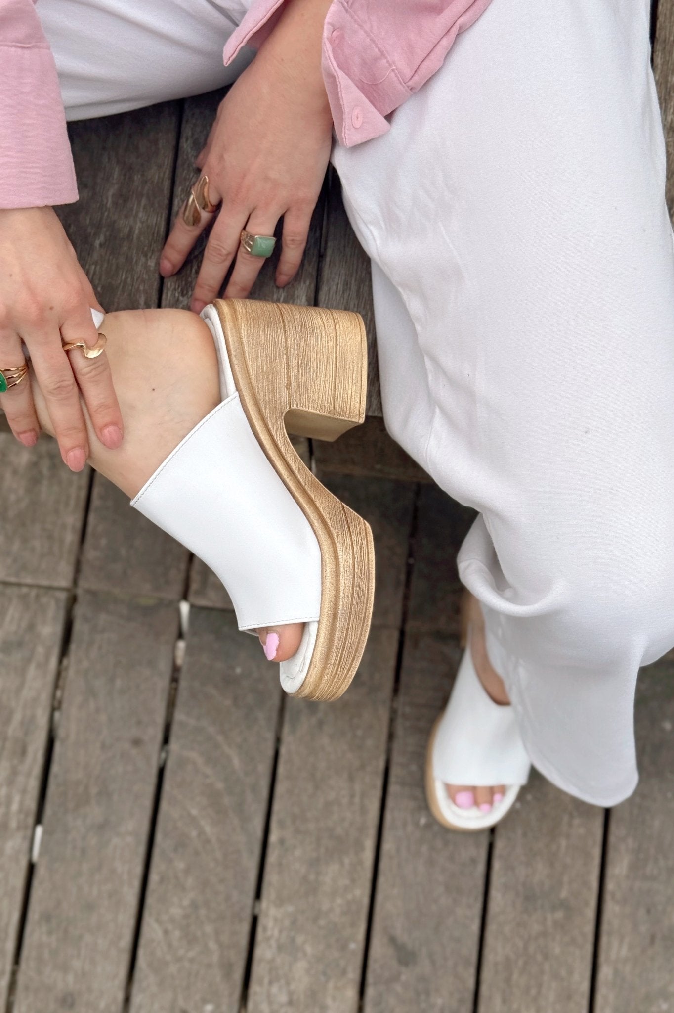 Velseya Mat Deri Kadın Topuklu Terlik Beyaz - ILOVESHOES Türkiye