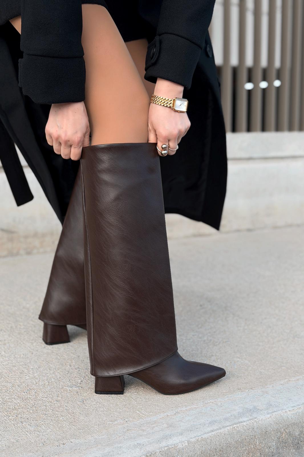 Axen Kadın Kadın Tak - Çıkar Bot - Çizme Acıkahve Mat Deri - ILOVESHOES