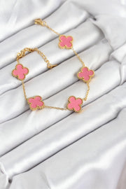 ILS - 1024 Kadın Bileklik Gold Çelik Pembe Yoncalı - ILOVESHOES