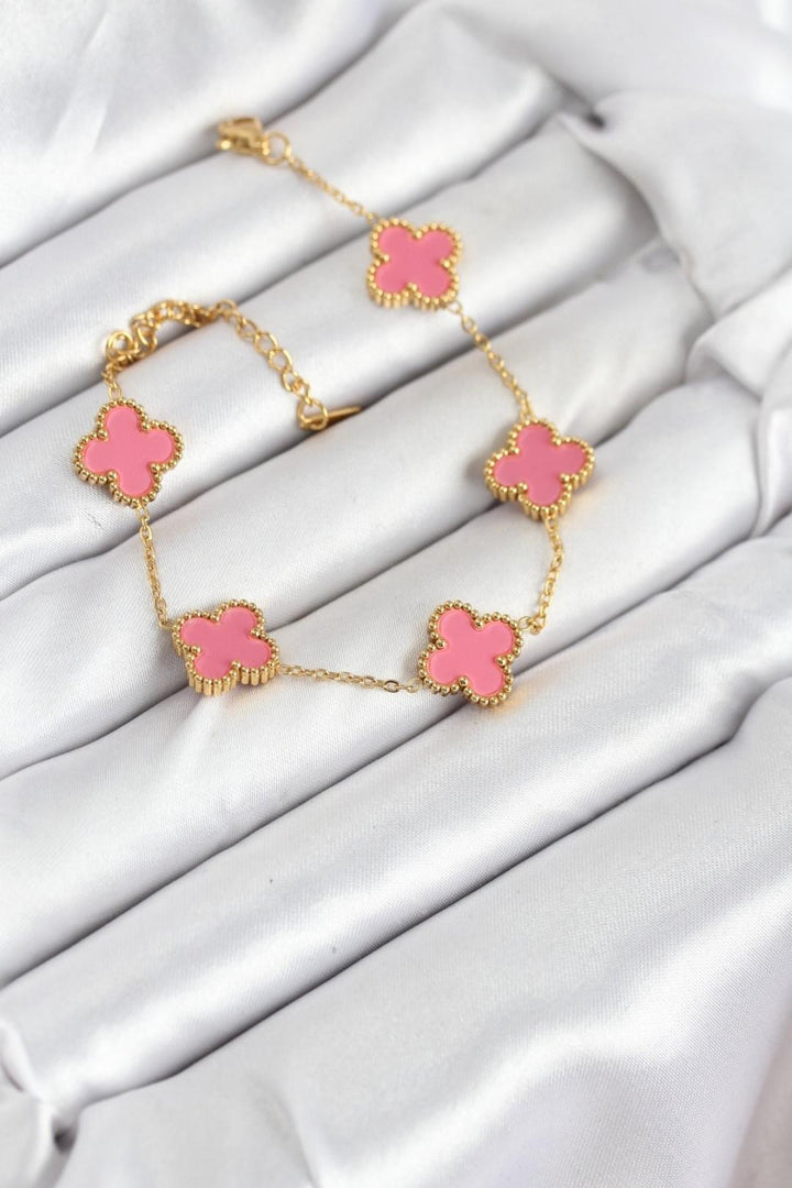ILS - 1024 Kadın Bileklik Gold Çelik Pembe Yoncalı - ILOVESHOES