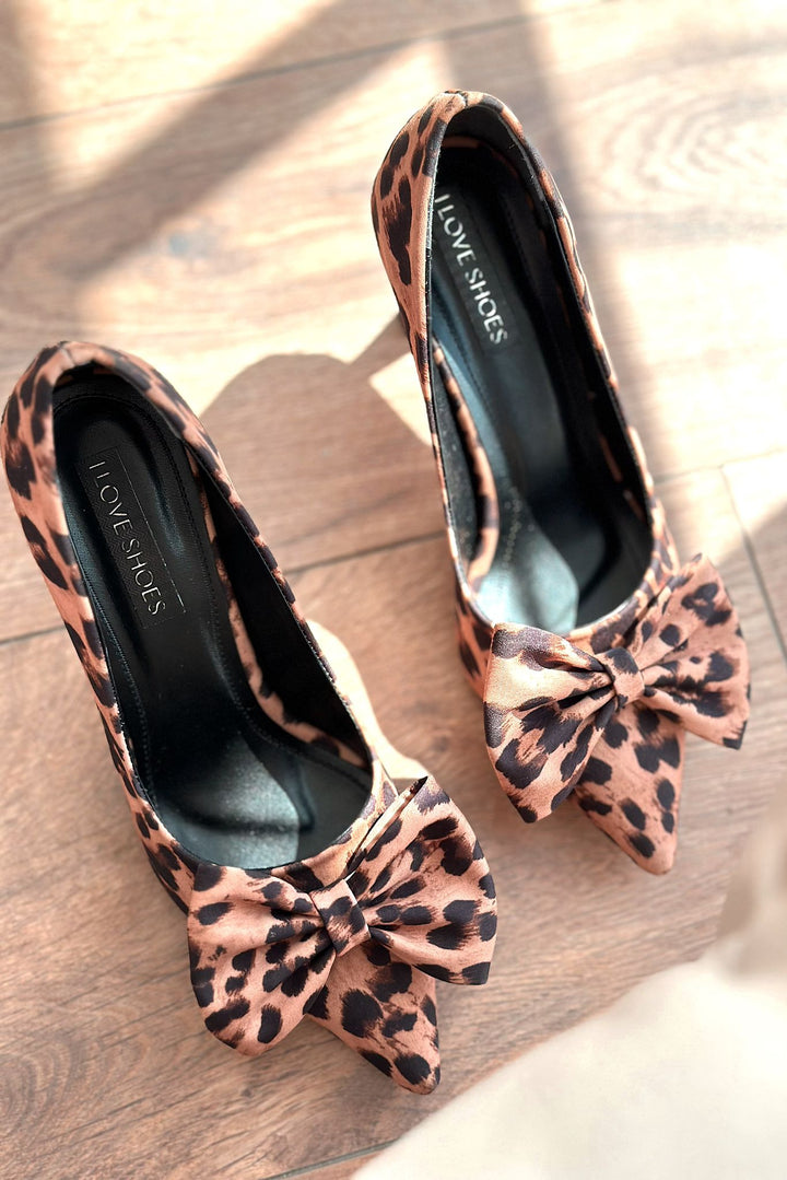 Rensav Saten Kurdele Detaylı Kadın Stiletto Leopar Desenli