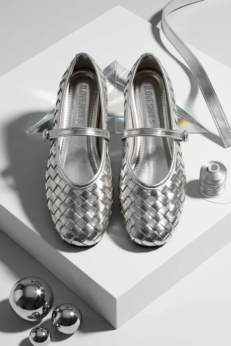 Roselle Gümüş Parlak Deri Kadın Babet - ILOVESHOES