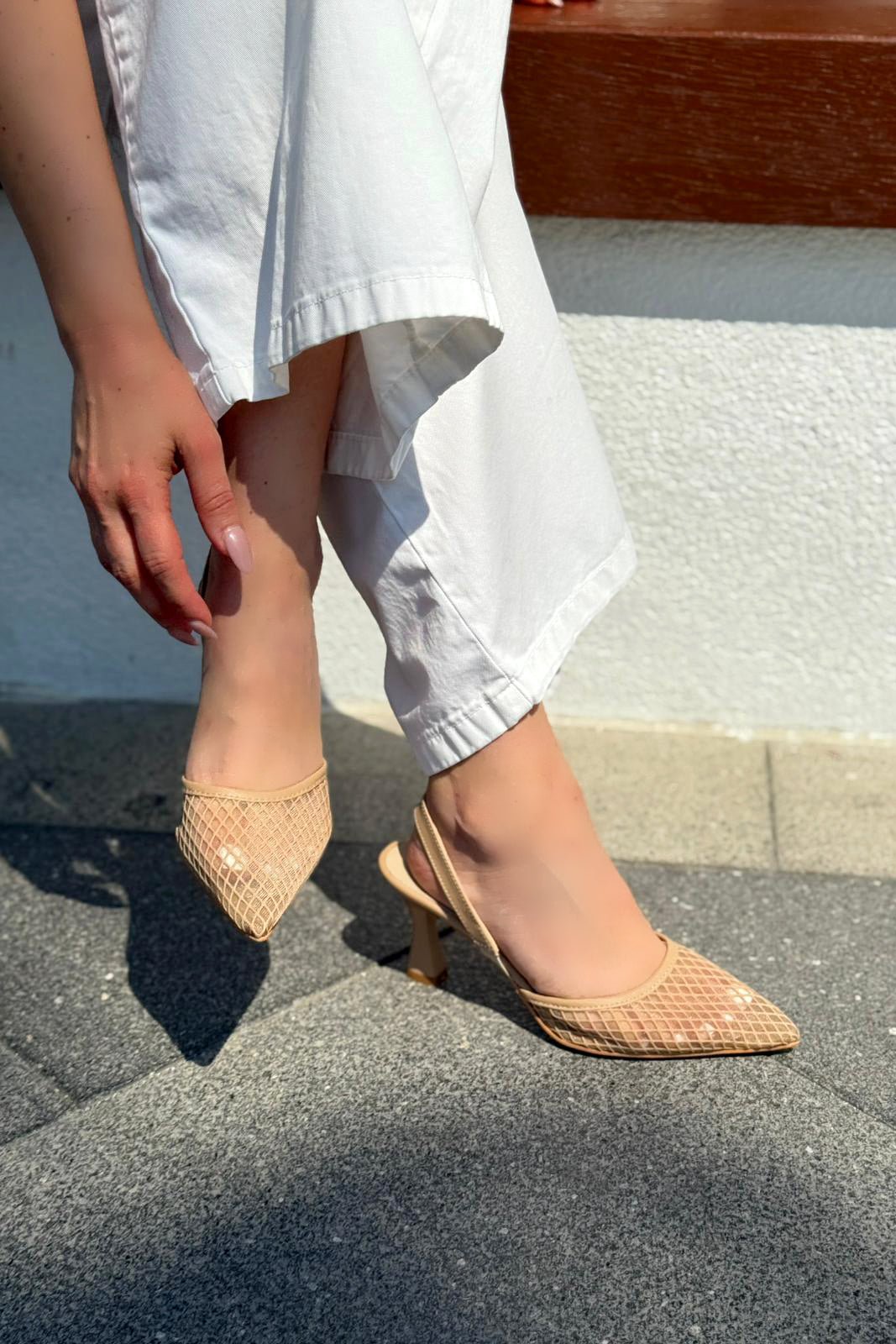 Vasrend Saten File Detaylı Stiletto Nude - ILOVESHOES