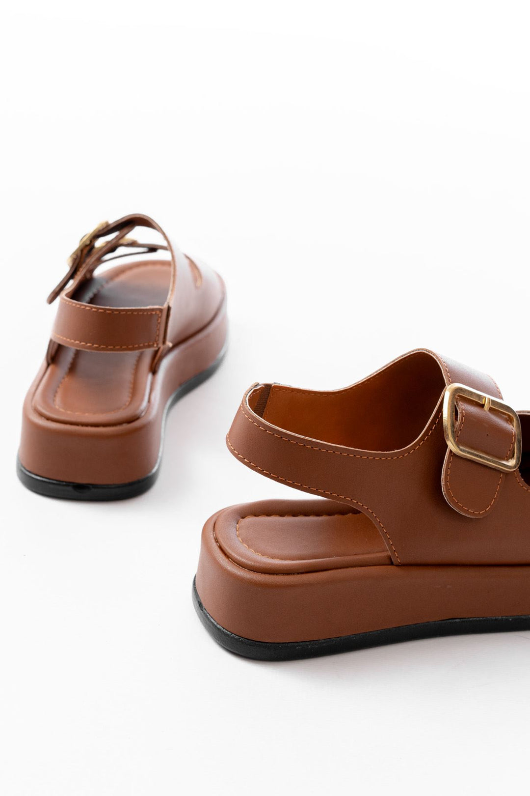 Borea Mat Deri Taba Baretli Kadın Sandalet - ILOVESHOES