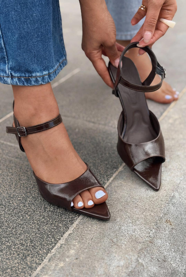 Ardor Topuklu Sandalet Acıkahve Kırışık Rugan - ILOVESHOES
