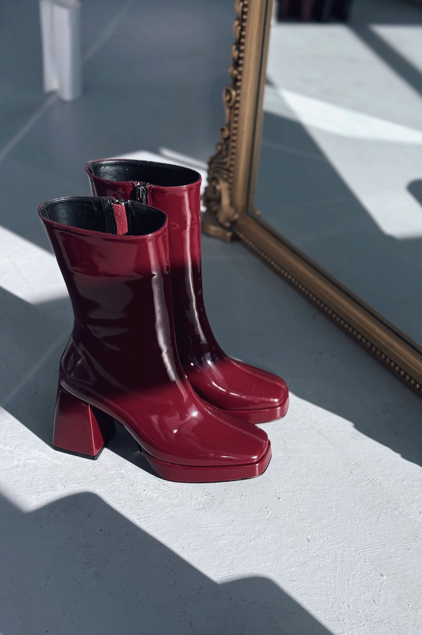 Polinca Rugan Platform Topuklu Bordo Kadın Bot - ILOVESHOES
