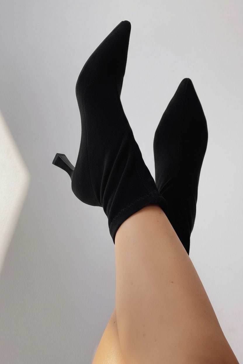 Loravo Süet İnce Topuklu Siyah Çorap Bot - ILOVESHOES