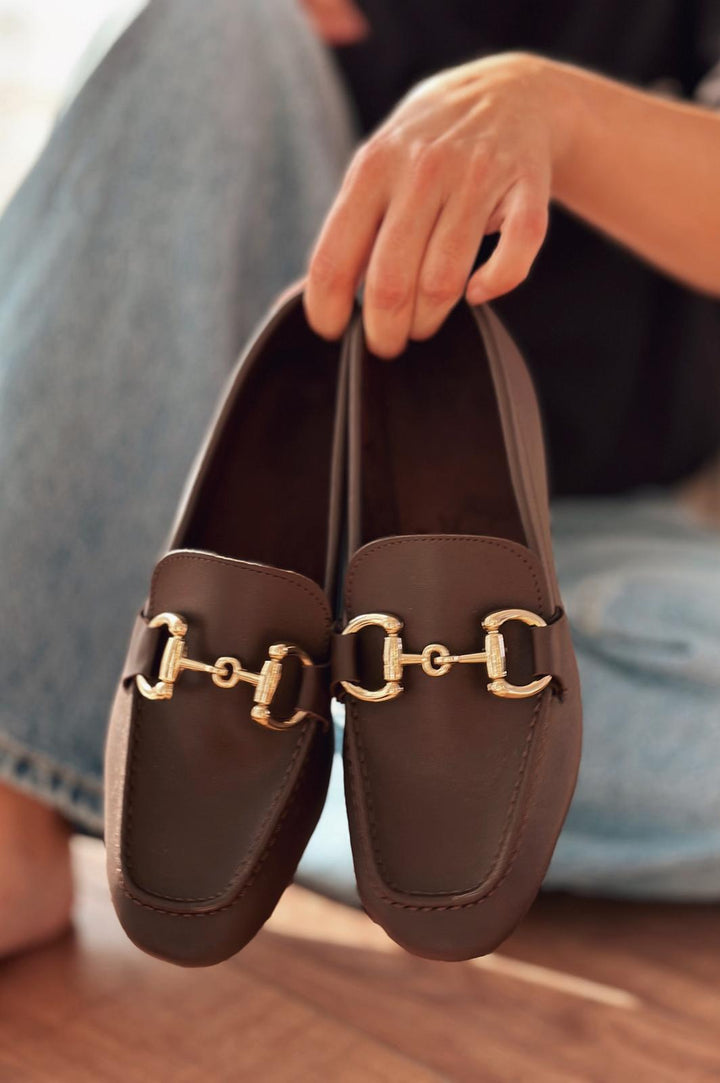 Lofin Mat Deri Toka Detaylı  Kadın Loafer Acıkahve
