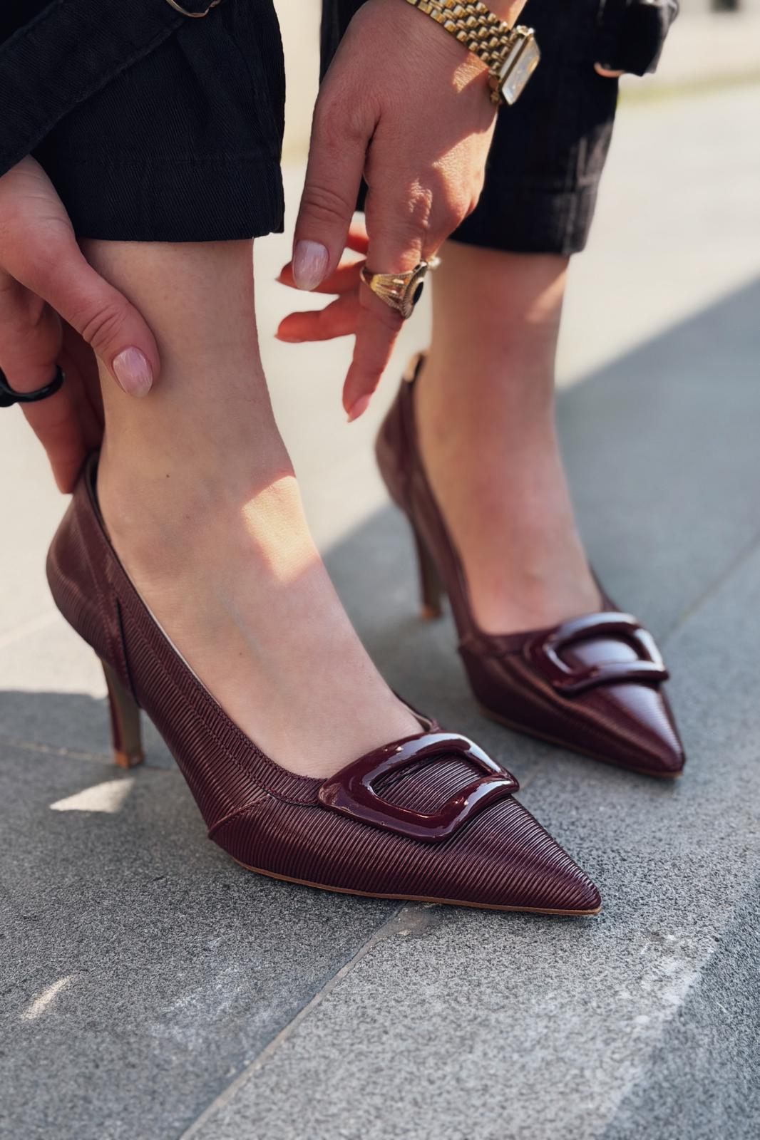 Finrel Stiletto Bordo Rugan Toka Detaylı - ILOVESHOES