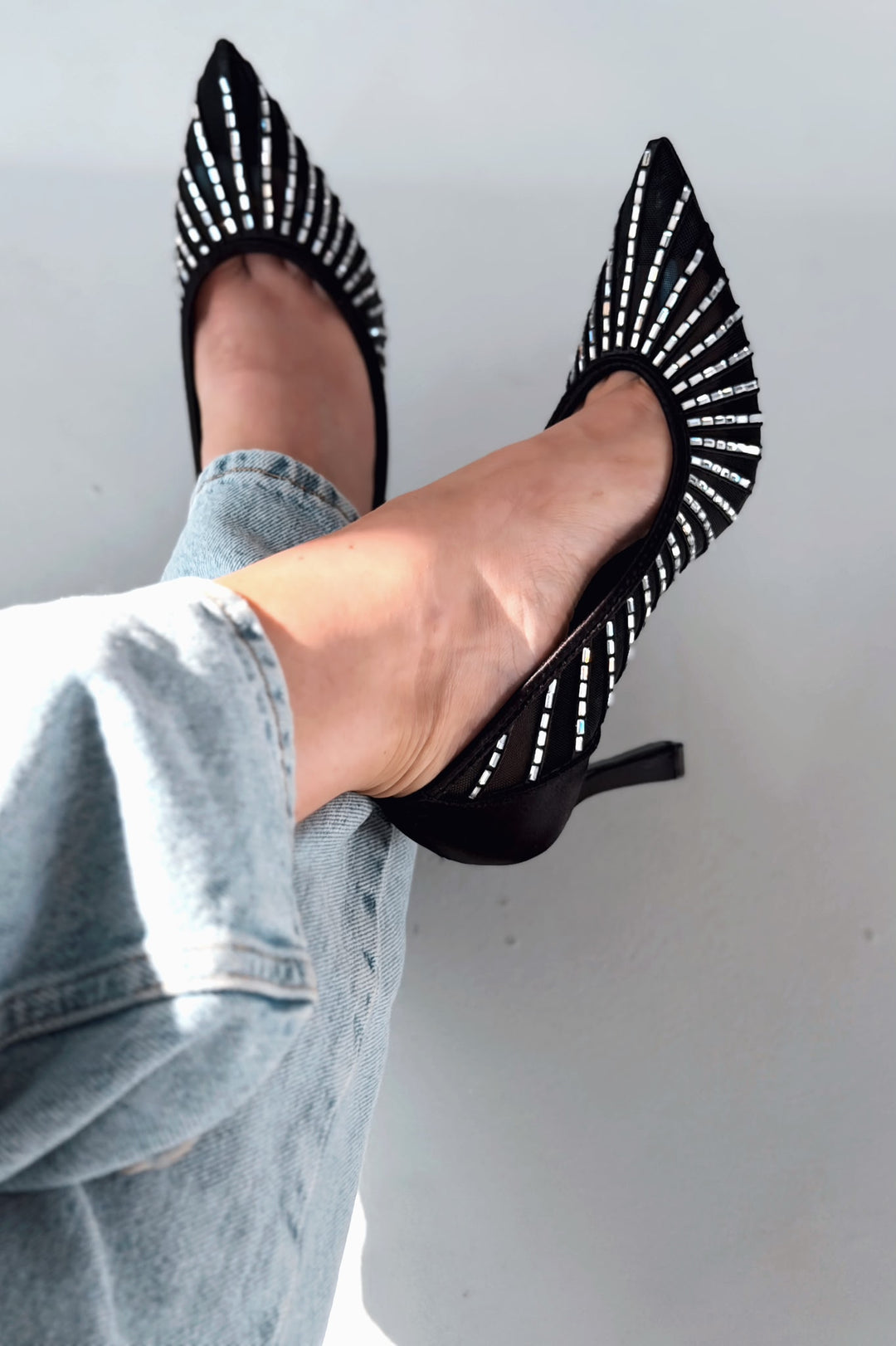 Sarnel Siyah Saten Kadın Stiletto - ILOVESHOES
