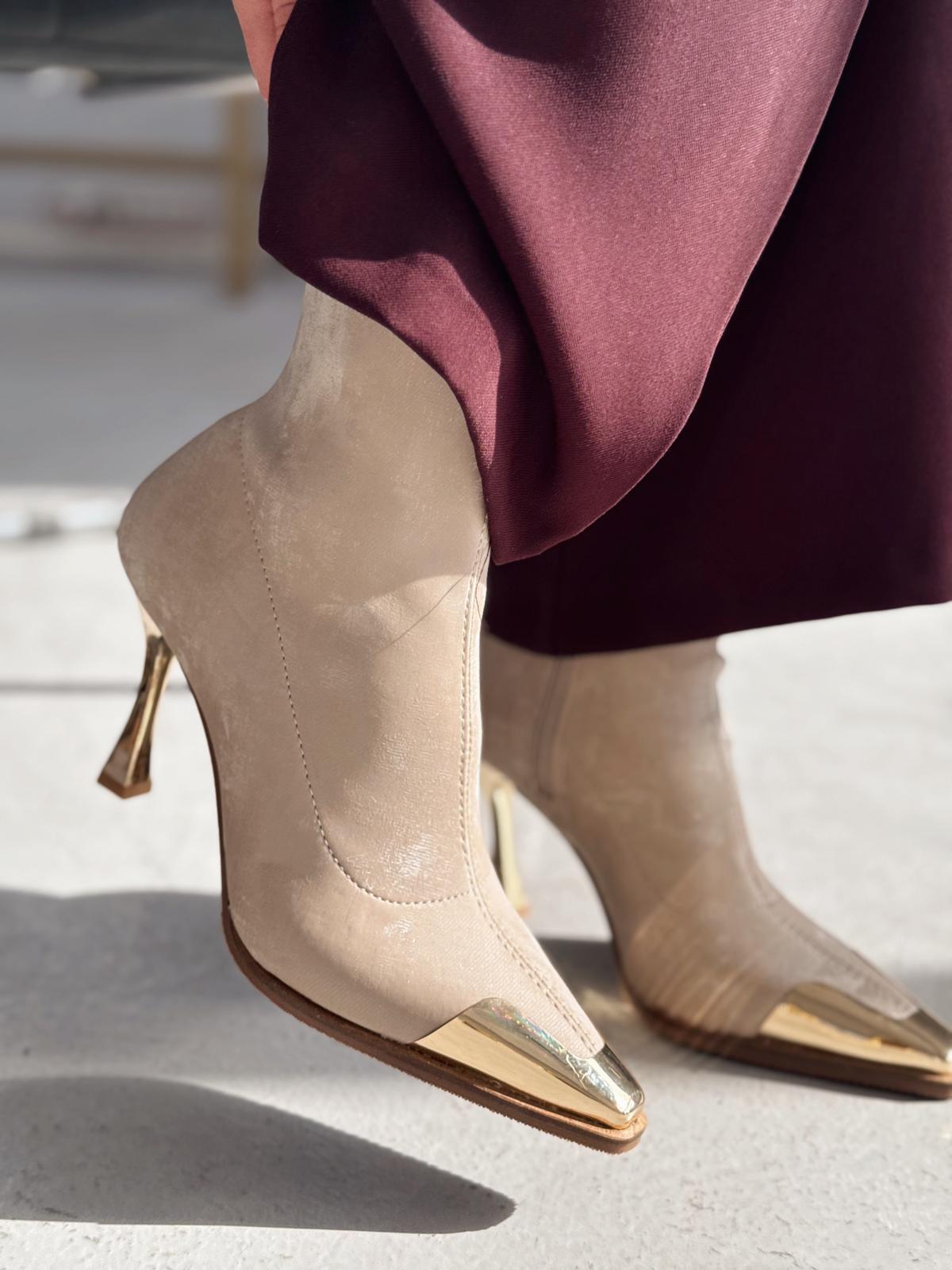 Rosavi Kadın Topuklu Streç Bot Bej Nubuk - ILOVESHOES