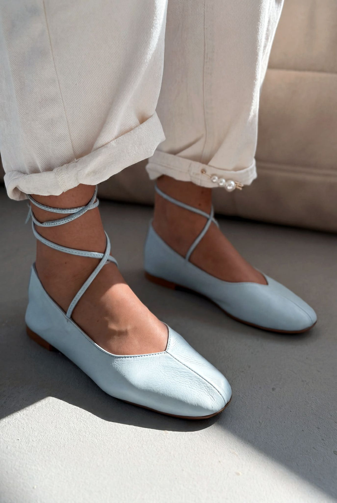 Morven Hakiki Deri Bebek Mavisi Kadın Babet - ILOVESHOES