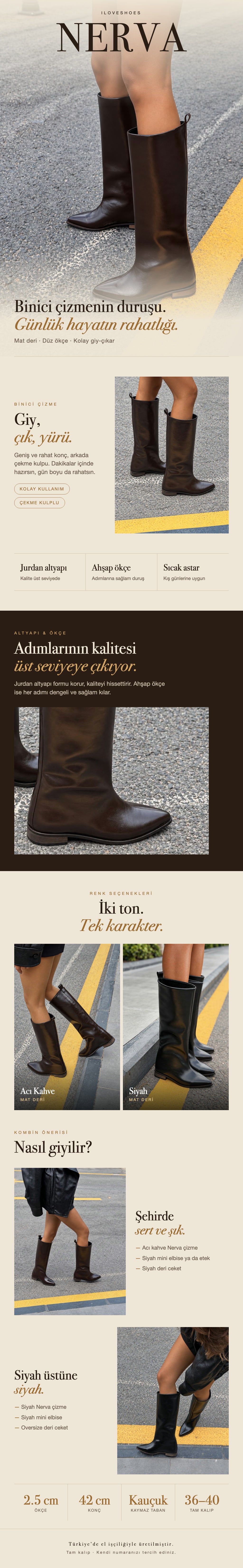 ILOVESHOES — Her adımda yanındayız. Hızlı kargo: Beden seçiminde hızlı kargo uyarısı gördüğün ürünler aynı gün kargoda. Yeniden üretiyoruz: Yoğun talep gören ürünleri üretim gücümüzle yeniden hazırlıyoruz. 22 ülkeye ulaşıyoruz: Ürünlerimizi dünyanın 22 ülkesine gönderiyoruz.