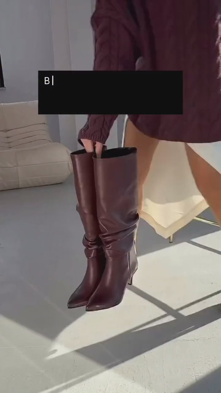 Sollet Bordo Mat Deri Kadın Çizme