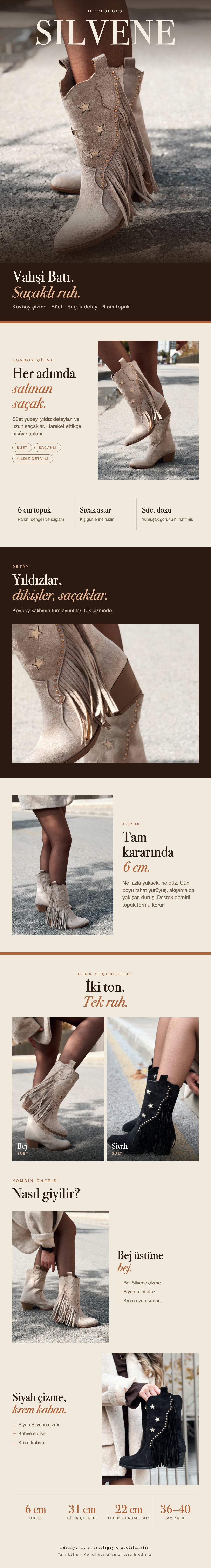 ILOVESHOES — Her adımda yanındayız. Hızlı kargo: Beden seçiminde hızlı kargo uyarısı gördüğün ürünler aynı gün kargoda. Yeniden üretiyoruz: Yoğun talep gören ürünleri üretim gücümüzle yeniden hazırlıyoruz. 22 ülkeye ulaşıyoruz: Ürünlerimizi dünyanın 22 ülkesine gönderiyoruz.
