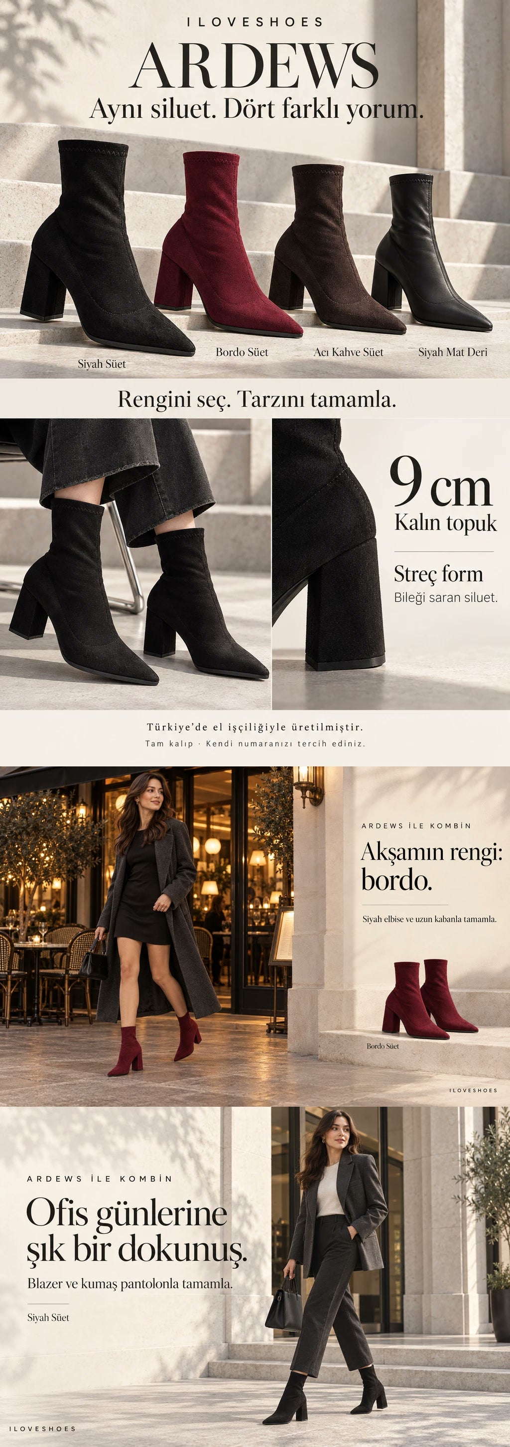 ILOVESHOES — Her adımda yanındayız. Hızlı kargo: Beden seçiminde hızlı kargo uyarısı gördüğün ürünler aynı gün kargoda. Yeniden üretiyoruz: Yoğun talep gören ürünleri üretim gücümüzle yeniden hazırlıyoruz. 22 ülkeye ulaşıyoruz: Ürünlerimizi dünyanın 22 ülkesine gönderiyoruz.